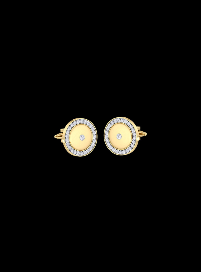 Mens Cufflinks-Round Diamond-0.45 Ct TW Gold 14K Yellow / Lab Grown Diamond / Excellent-FG-VS-Yellow