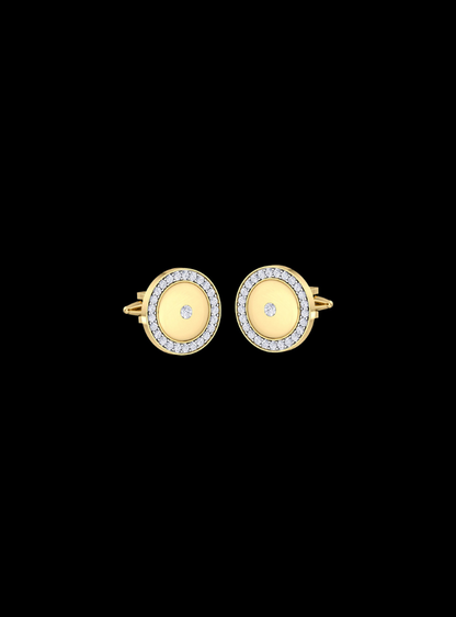 Mens Cufflinks-Round Diamond-0.45 Ct TW Gold 14K Yellow / Lab Grown Diamond / Excellent-FG-VS-Yellow
