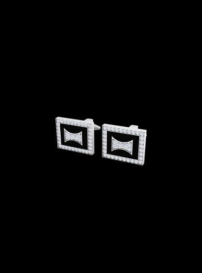 Mens Cufflinks-Round Diamond & Black Enamel-0.40 Ct TW Gold 14K White / Lab Grown Diamond / Excellent-FG-VS-White