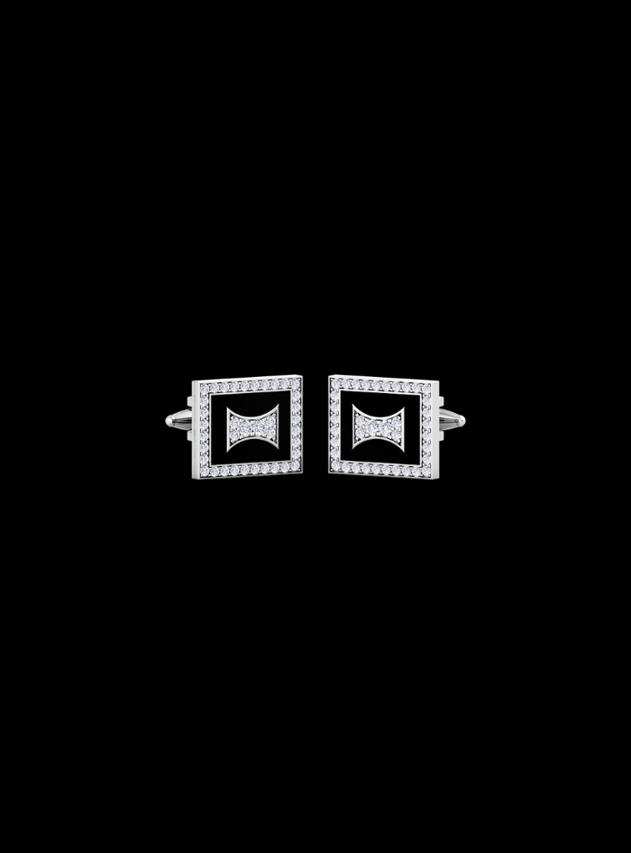 Mens Cufflinks-Round Diamond & Black Enamel-0.40 Ct TW Gold 14K White / Lab Grown Diamond / Excellent-FG-VS-White