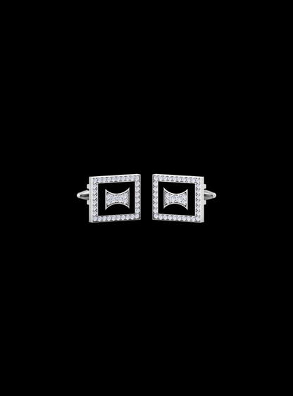 Mens Cufflinks-Round Diamond & Black Enamel-0.40 Ct TW Gold 14K White / Lab Grown Diamond / Excellent-FG-VS-White