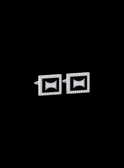 Mens Cufflinks-Round Diamond & Black Enamel-0.40 Ct TW Gold 14K White / Lab Grown Diamond / Excellent-FG-VS-White