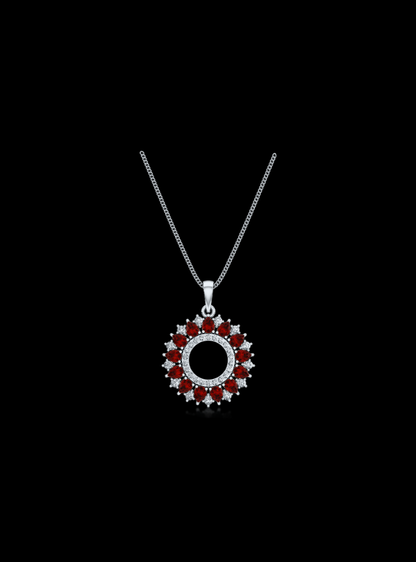 Red Ruby & Diamond Classic Circle Pendant-1.90 Ct TW-White