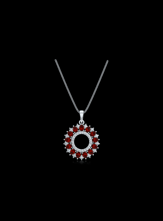 Red Ruby & Diamond Classic Circle Pendant-1.90 Ct TW Gold 14K White / Lab Grown Diamond / Excellent-FG-VS