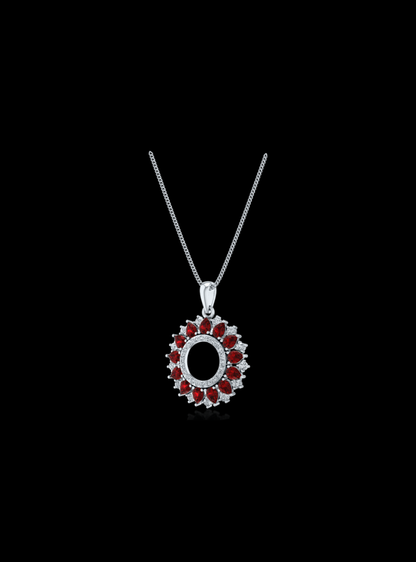 Red Ruby & Diamond Classic Circle Pendant-1.90 Ct TW-White