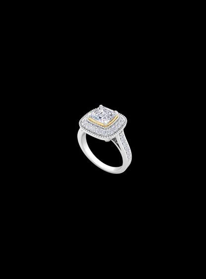 Asscher Cut Milgrain Engagement Ring-1.85 Ct TW-TwoTone-WY