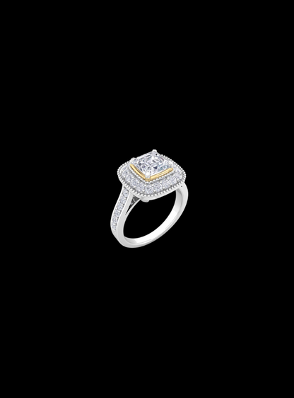 Asscher Cut Milgrain Engagement Ring-1.85 Ct TW-TwoTone-WY