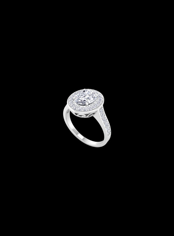 Oval Halo Engagement Ring-1.50 Ct TW-White