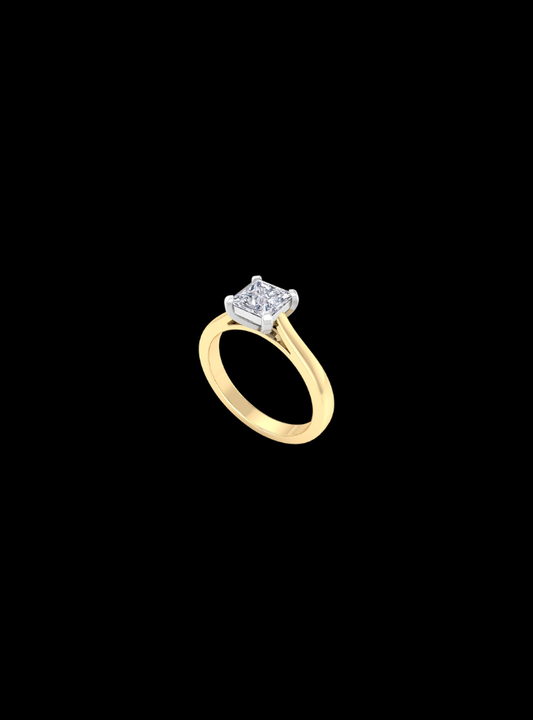 Solitaire Princess Cut Diamond Engagement Ring-1.00 Ct TW Gold 14K TwoTone / Lab Grown Diamond / Excellent-FG-VS