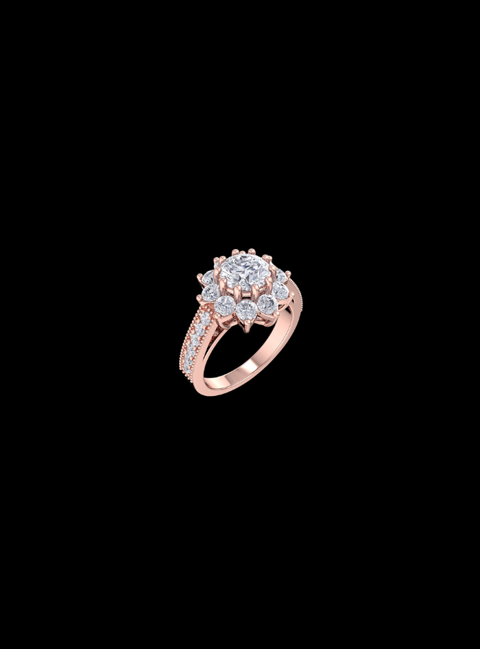 Floral Paradise Milgrain Engagement Ring-2.00 Ct TW-Rose