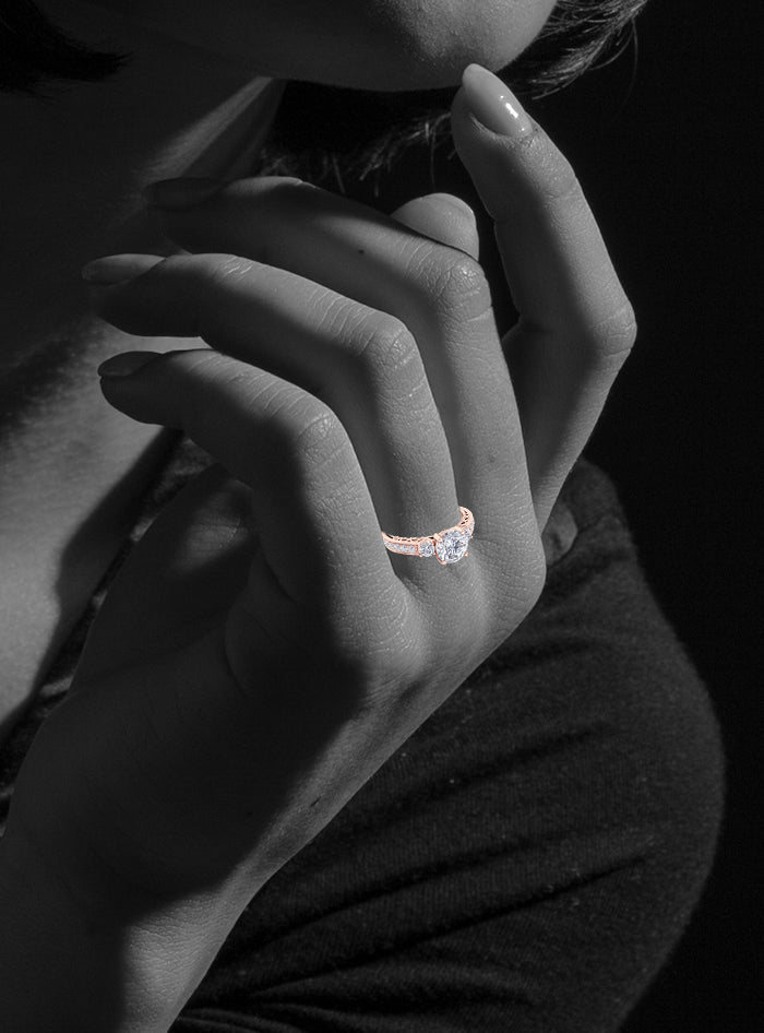 Three Stone Classic Engagement Ring-1.35 Ct TW-Rose