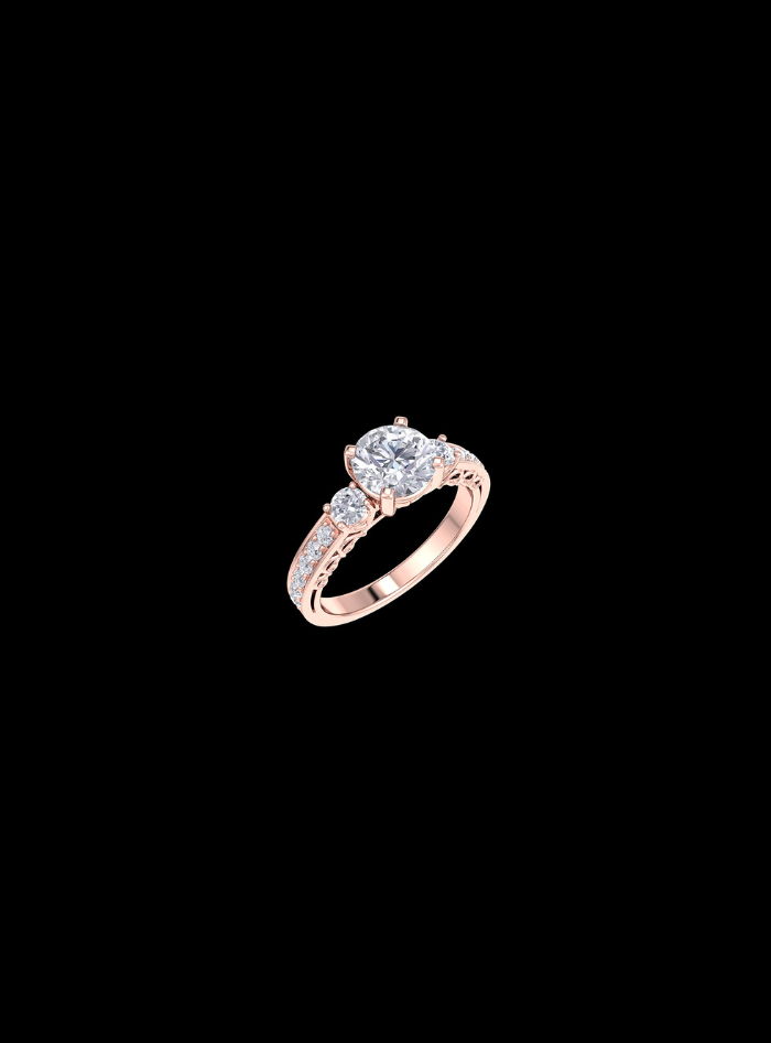 Three Stone Classic Engagement Ring-1.35 Ct TW-Rose