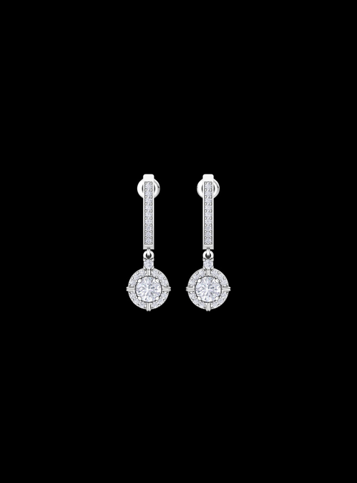 Round Diamond Dangle Earrings-1.40 Ct TW-White