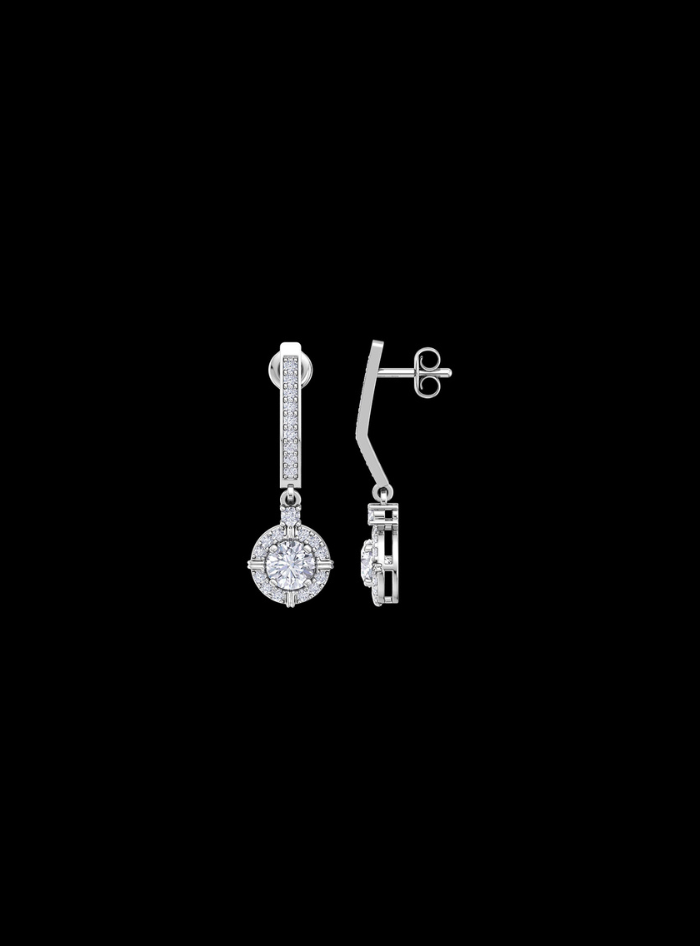 Round Diamond Dangle Earrings-1.40 Ct TW-White