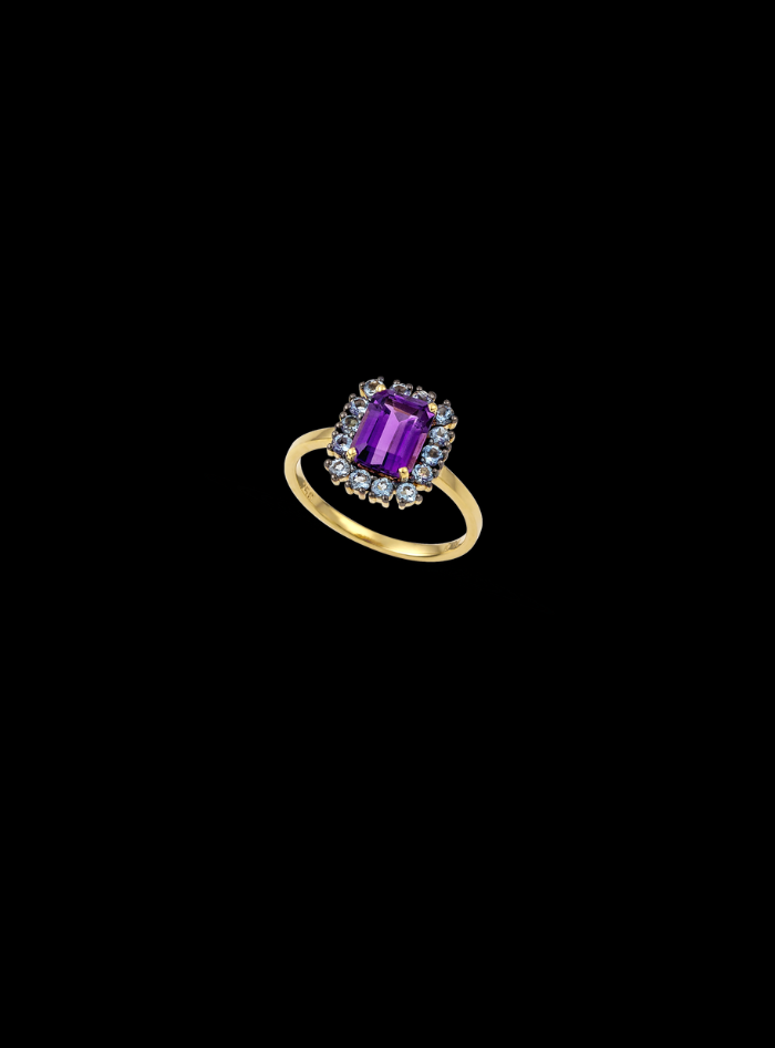 Amethyst Halo Ring-2.00 Ct TW-Yellow