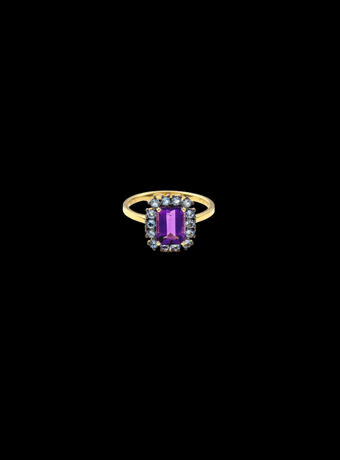 Amethyst Halo Ring-2.00 Ct TW-Yellow