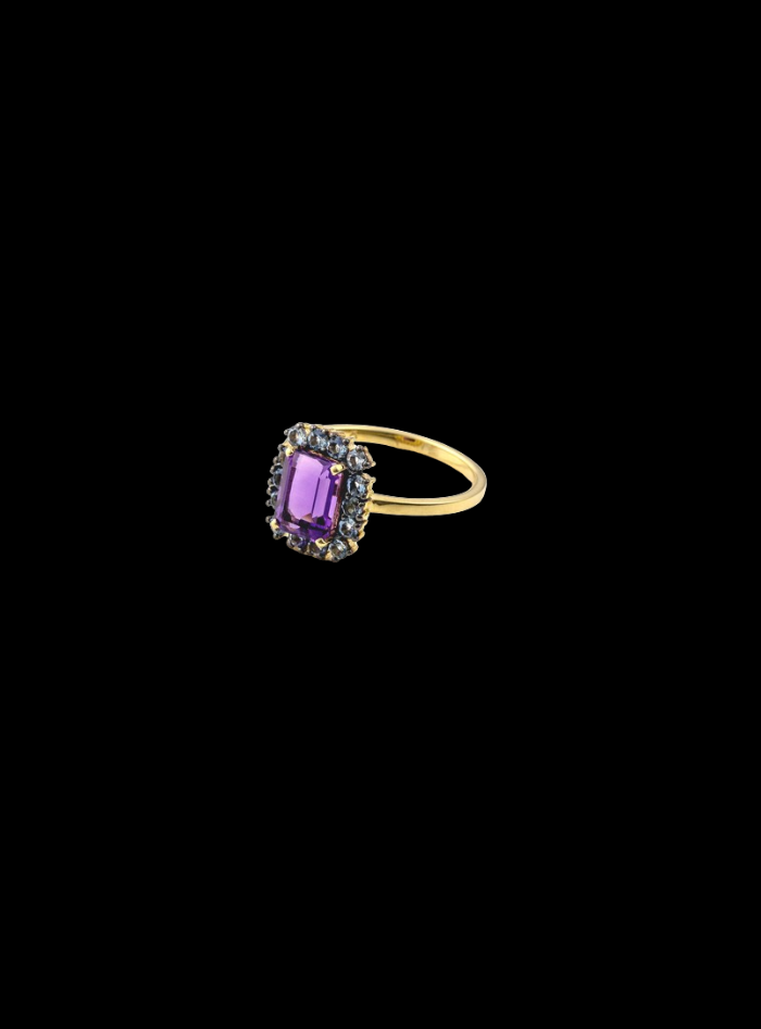 Amethyst Halo Ring-2.00 Ct TW-Yellow