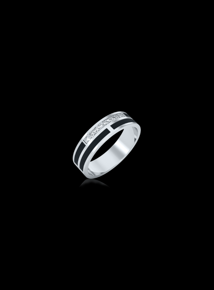 Mens Ring-Diamond & Enamel-0.14 Ct TW-White