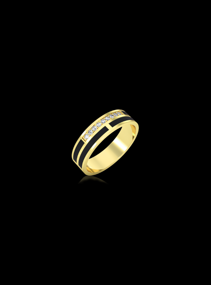 Mens Ring-Diamond & Enamel-0.14 Ct TW-Yellow