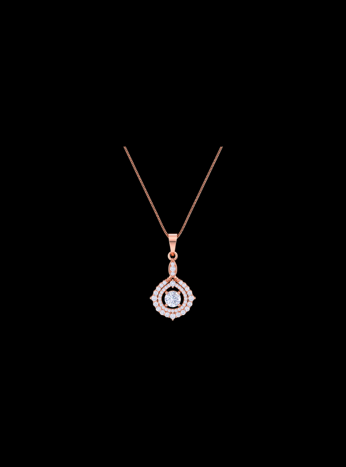 Round Double Halo Pendant-1.00 Ct TW-Rose