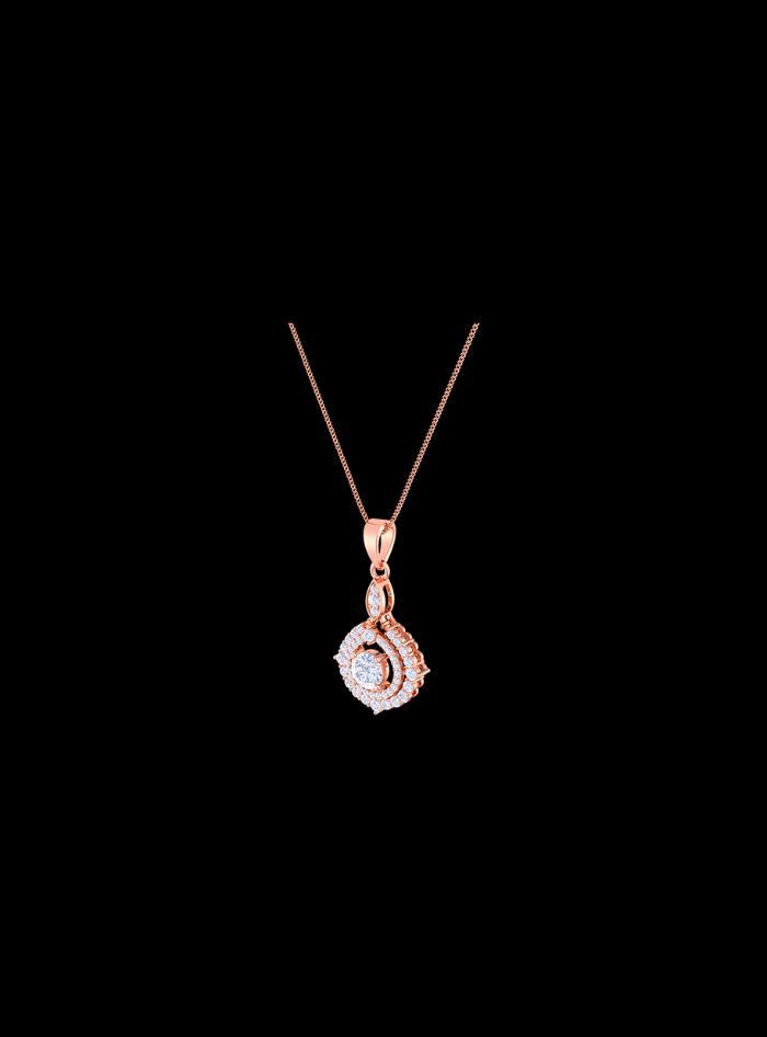 Round Double Halo Pendant-1.00 Ct TW-Rose