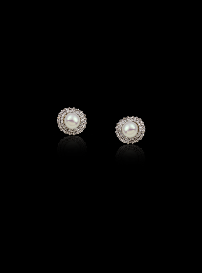 Diamond & Pearl Stud Earring-0.46 Ct TW-TwoTone-WY