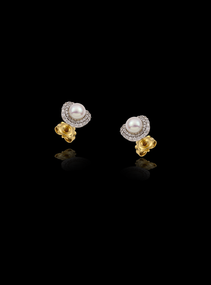 Diamond & Pearl Stud Earring-0.46 Ct TW-TwoTone-WY