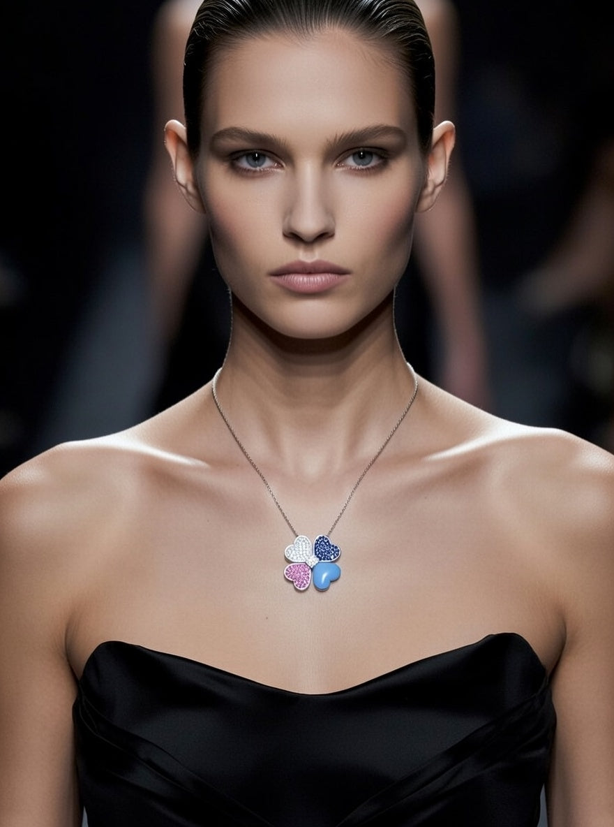 Diamond & Color Stone Four Leaf Clover Pendant-1.50 Ct TW-White