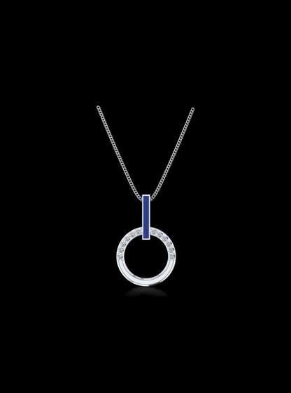 Diamond & Blue Enamel Circle Pendant-0.10 Ct TW - Anvaya Canada-White