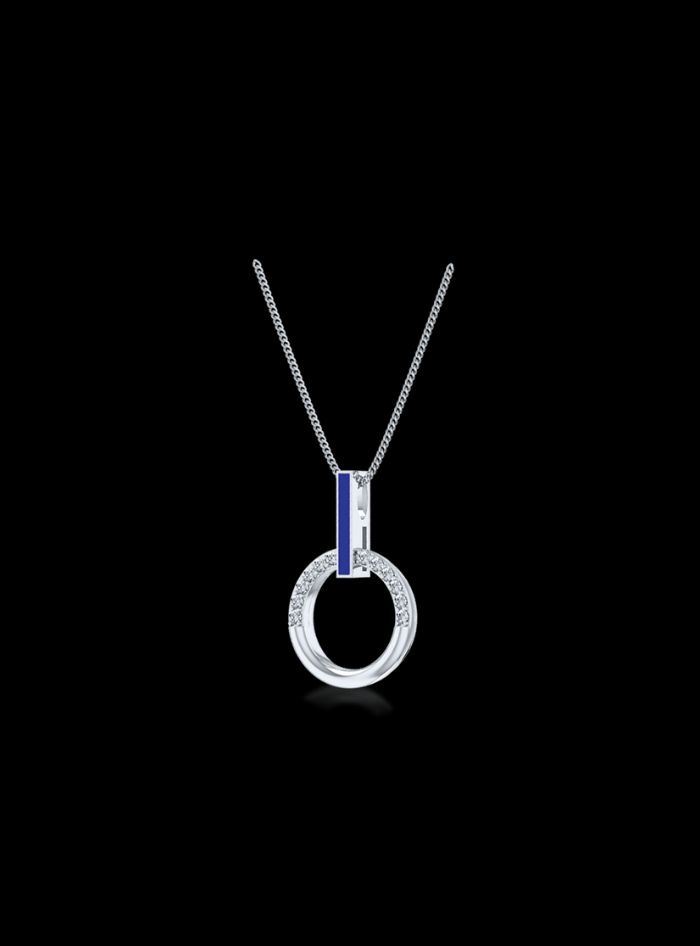 Diamond & Blue Enamel Circle Pendant-0.10 Ct TW - Anvaya Canada-White