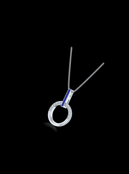 Diamond & Blue Enamel Circle Pendant-0.10 Ct TW - Anvaya Canada-White 