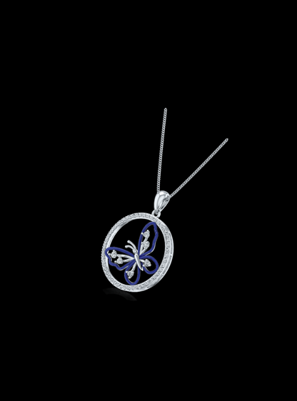 Diamond & Blue Enamel Circle Pendant-0.65 Ct TW - Anvaya Canada-White  