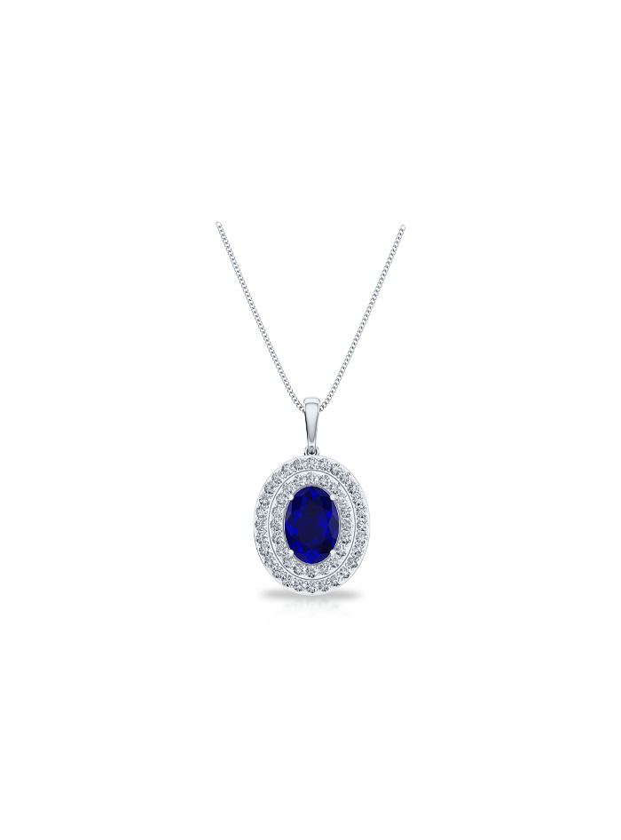 Diamond & Blue Sapphire Oval Pendant - Anvaya Canada-White 