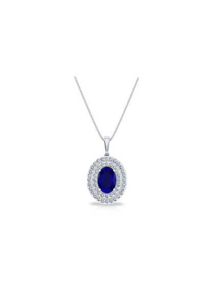 Diamond & Blue Sapphire Oval Pendant - Anvaya Canada-White 