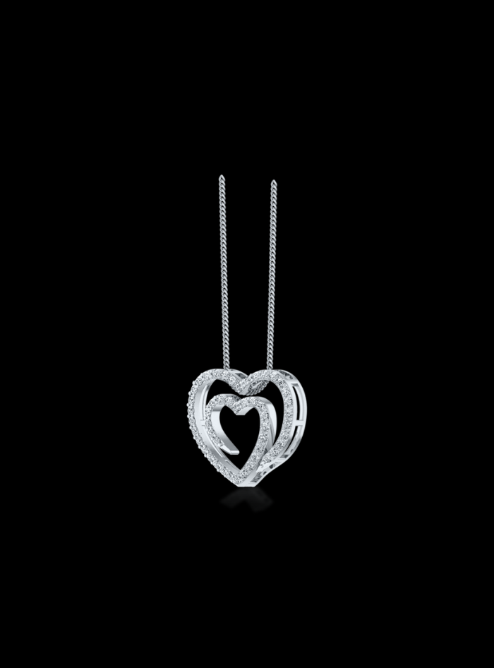 Diamond Double Heart Pendant-0.35 Ct TW - Anvaya Canada-White