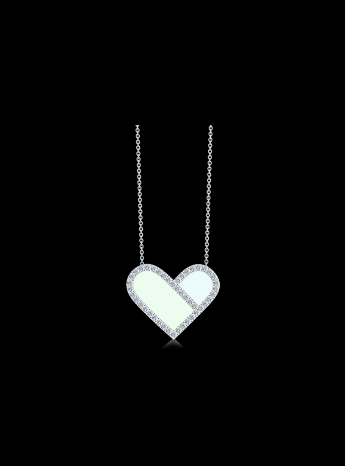 Diamond & Enamel Heart Pendant-0.60 Ct TW-Anvaya Canada-White