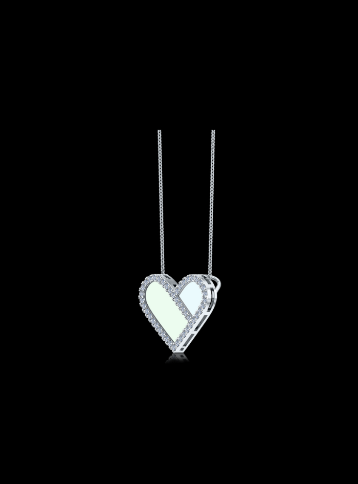 Diamond & Enamel Heart Pendant-0.60 Ct TW-Anvaya Canada-White