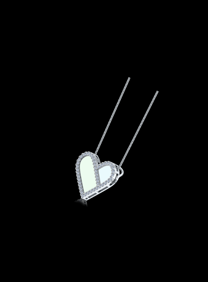 Diamond & Enamel Heart Pendant-0.60 Ct TW-Anvaya Canada-White 