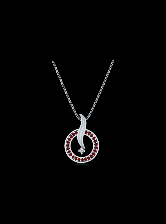 Diamond & Ruby Circle Pendant-0.50 Ct TW - Anvaya Canada-White