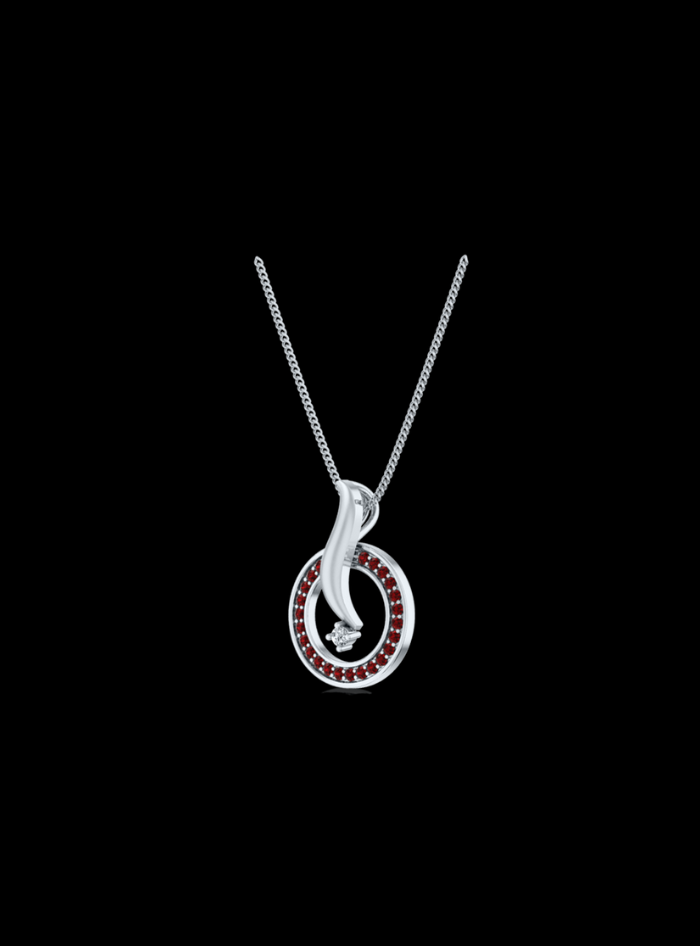 Diamond & Ruby Circle Pendant-0.50 Ct TW - Anvaya Canada-White