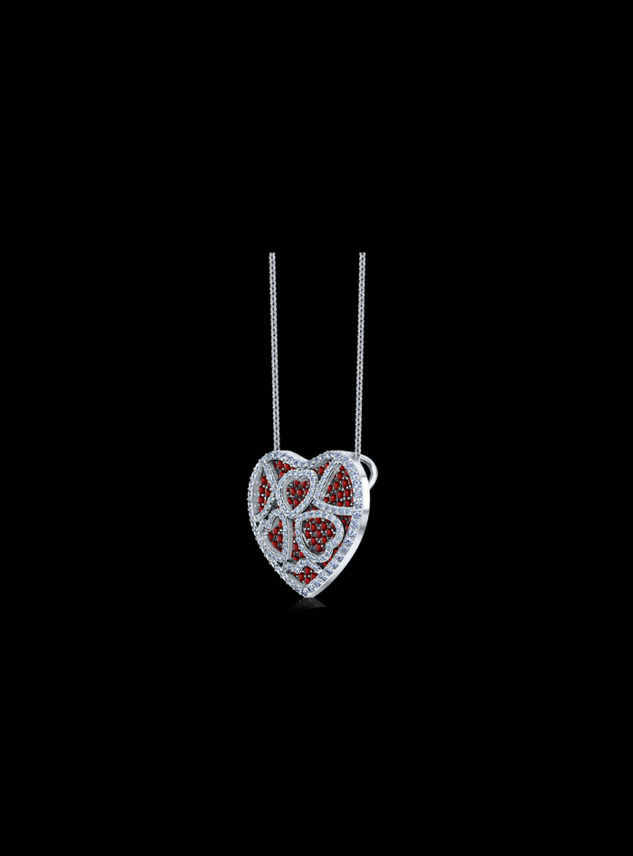 Diamond & Ruby Heart Pendant-1.80 Ct TW - Anvaya Canada-White