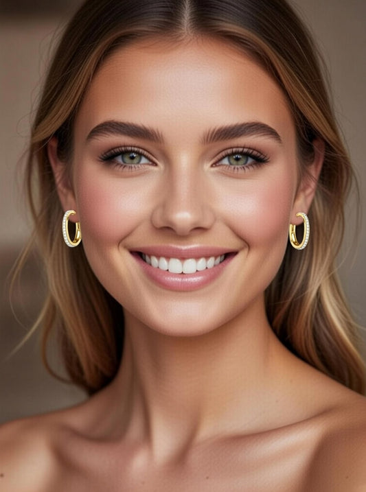 Diamond Hoop Earring-1.20 Ct TW Gold 14K Yellow / Lab Grown Diamond / Excellent-FG-VS-Yellow