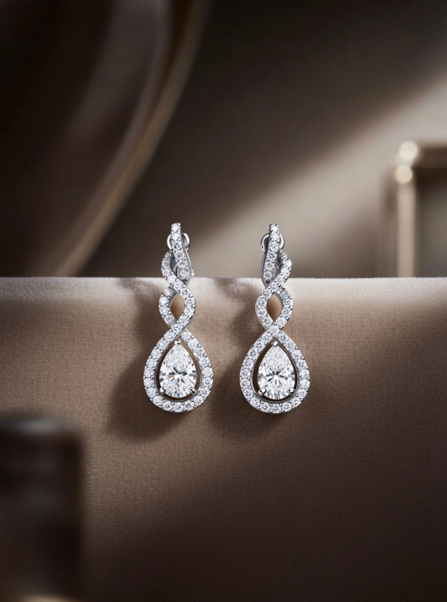 Spiral Dangle Fashion Earring-1.45 Ct TW Gold 14K White / Lab Grown Diamond / Excellent-FG-VS-White | Anvaya Canada
