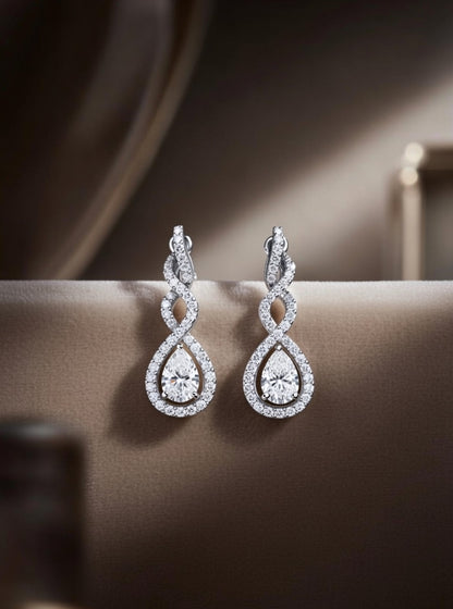 Spiral Dangle Fashion Earring-1.45 Ct TW Gold 14K White / Lab Grown Diamond / Excellent-FG-VS-White