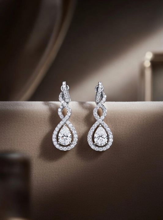 Spiral Dangle Fashion Earring-1.45 Ct TW Gold 14K White / Lab Grown Diamond / Excellent-FG-VS-White