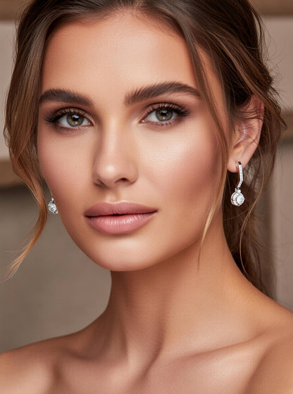 Round Diamond Dangle Earrings-1.40 Ct TW-White