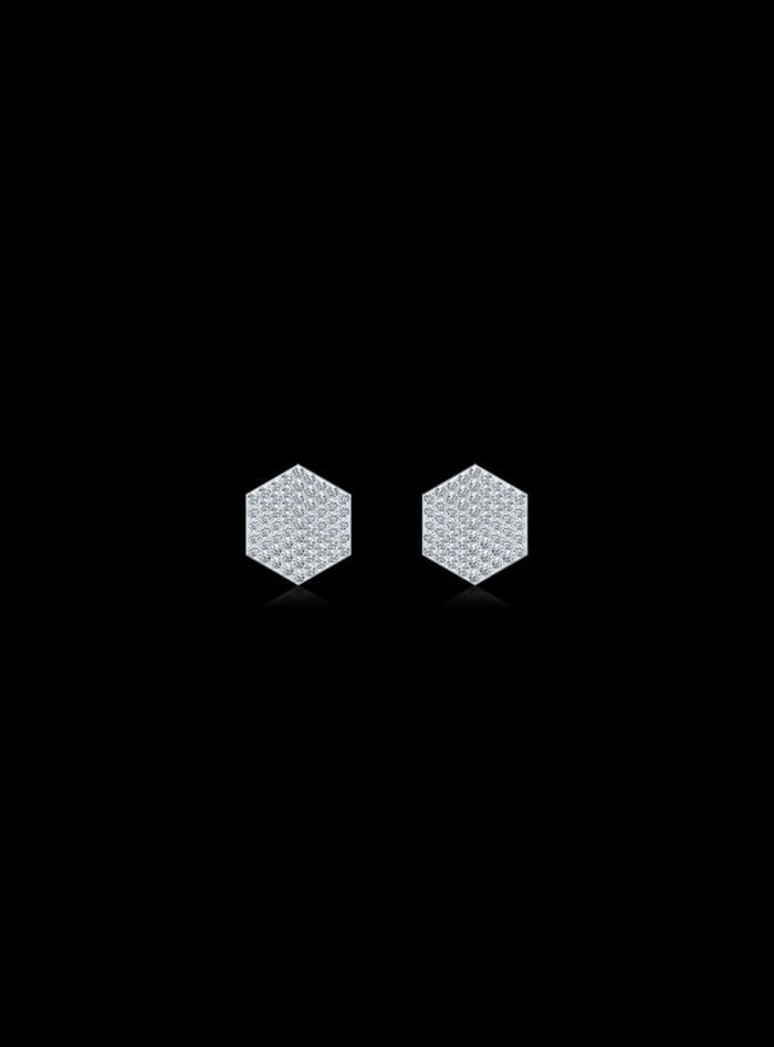 Diamond Hexagon Stud  Earrings-0.45 Ct TW - Anvaya Canada-White