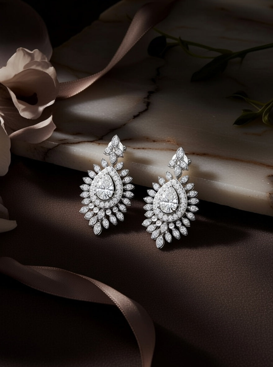 Diamond Chandelier Fashion Earrings-1.90 Ct TW Gold 14K White / Lab Grown Diamond / Excellent-FG-VS-White