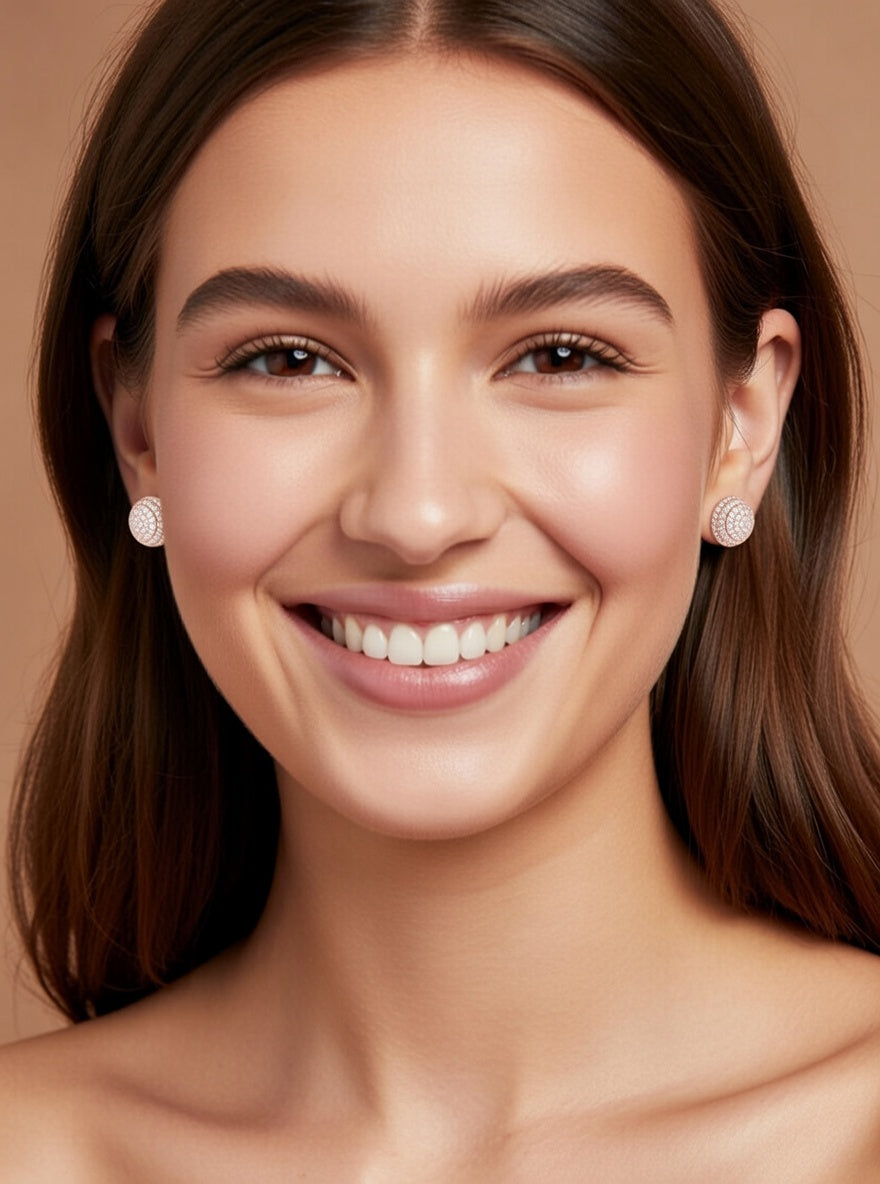 Cluster Diamond Stud Earring-1.30 Ct TW-Rose