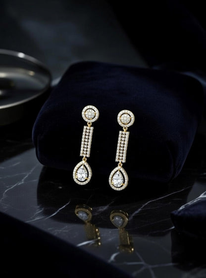 Dangle Earring-Round & Pear Shape Diamond-1.60 Ct TW-Yellow